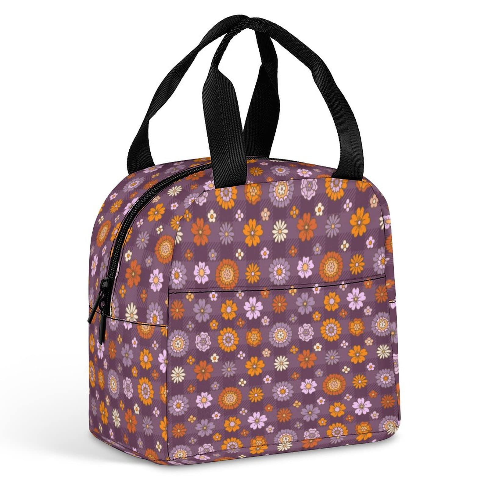 BATLAM Groovy Daisy Flowers Lunch Bag, Durable Insulated Lunch Box Reusable Adults Tote Bag Reusable Cooler Bag