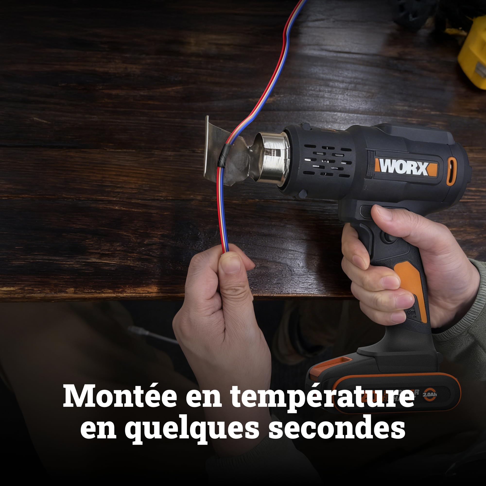WORX Décapeur thermique sans fil 20V WX015, température réglable de 20 °C à 600 °C, chauffe rapidement, compact et ergonomique, polyvalent, livré avec batterie, chargeur et 3 buses