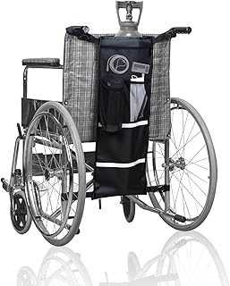 SWISSELITE Oxygen Cylinder Bag for Wheelchairs & Walkers - 26.4" x 10.6" Tank Holder with 3 Mesh Pockets & Reflective Strips - Adjustable Straps, Fire-Resistant Material Fits D and E Cylinders