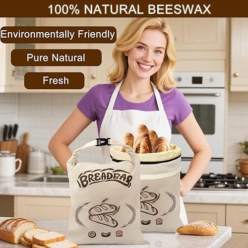 FLYAMAPIRIT Beeswax Bread Bag for Sourdough, Large Reusable Bread Bag with Beeswax and Linen for Longer Freshness, Sustainable and Washable Bags for Sourdough Bread (Pack of 2) - 4