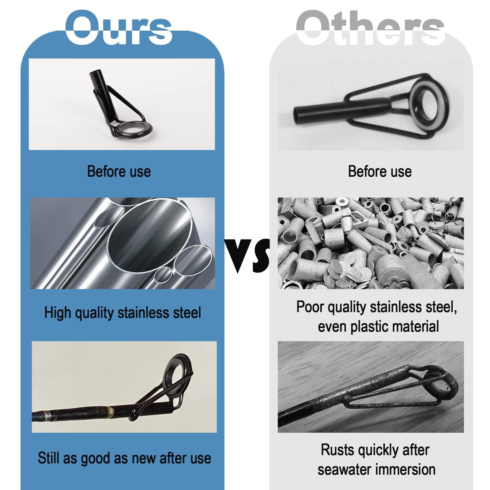 DWLIFE - Kit di riparazione per canne da pesca, 9 km, guida in ceramica con occhielli, colore argento salato, dimensioni miste con scatola (60 pezzi)
