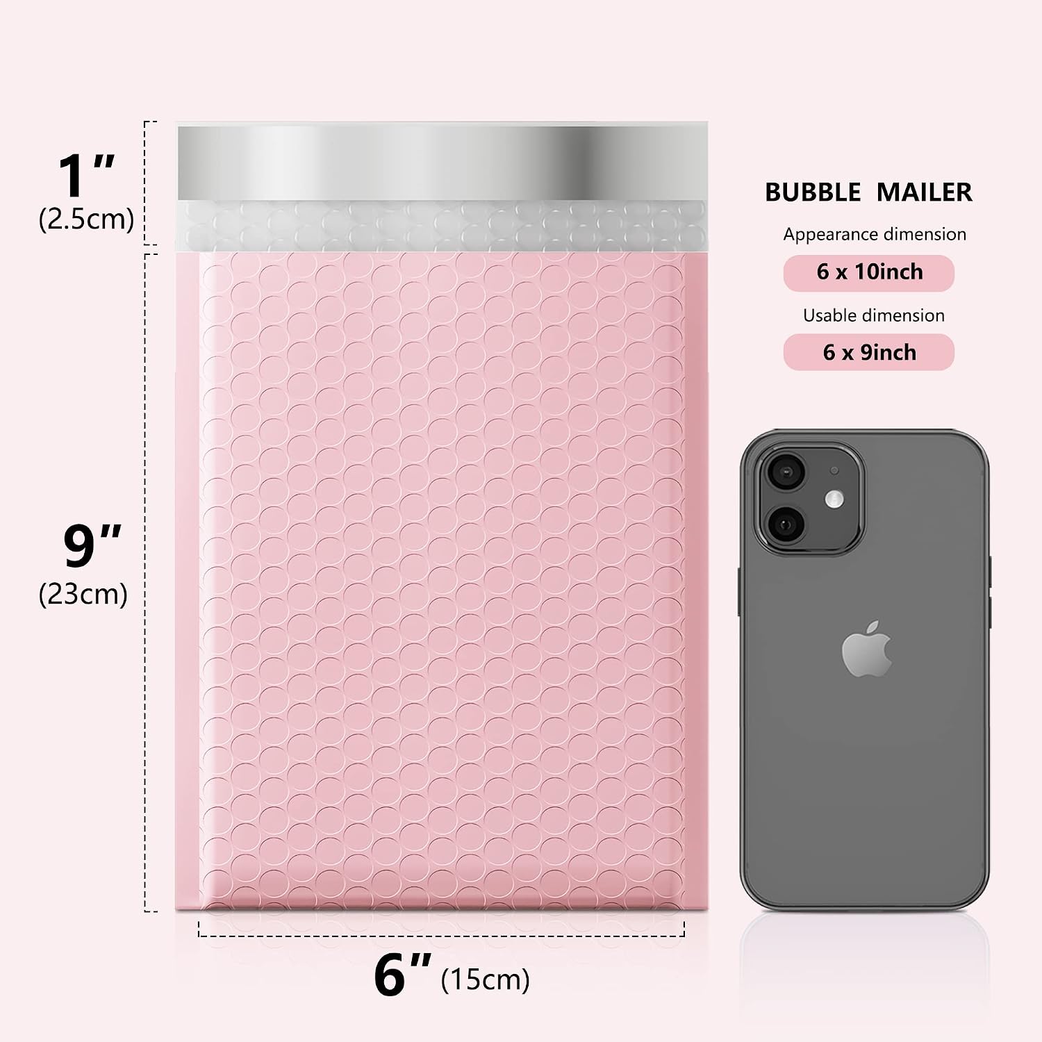 Fuxury Bubble Mailer, 6x10 Inch Bubble Mailers 25 Pack, Self-Seal Adhesive Padded Envelopes, Water Resistant Mailers, Shipping Envelopes for Packaging, Small Business, Mailing,Bulk Light Pink#0