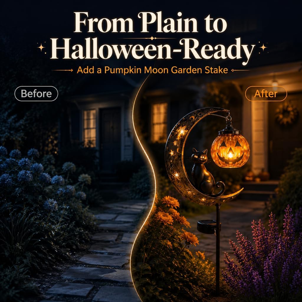 Solar Halloween Black Cat Pumpkin Moon Garden Stake Light, Waterproof Outdoor Halloween Yard Decor (Style A) image 5