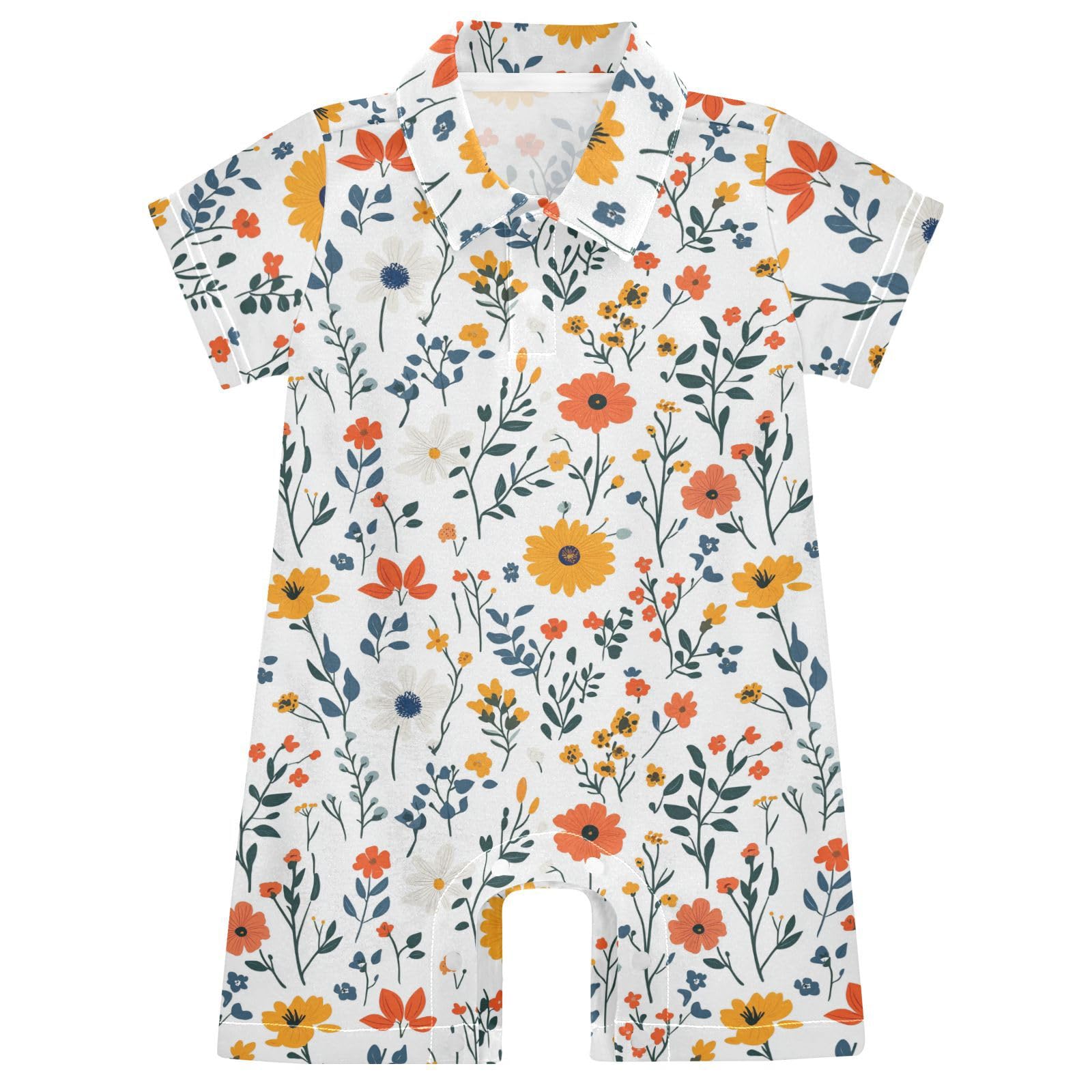 Caihoyu Cotton Baby Boy Clothes Polo Neck Short Sleeve Infant Baby Boy Dress for Summer 6M Florals Dahlia Anemone Butterflies Bees