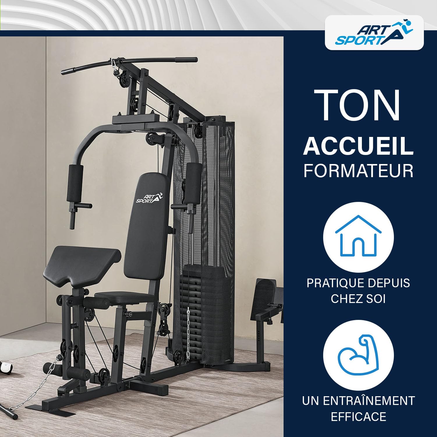 ArtSport Station de Musculation ProfiGym 3000 avec 14 Poids, 77 kg - Biceps, Tirage LAT, Butterfly, Presse Pectorale & Jambes - Fitness à Domicile