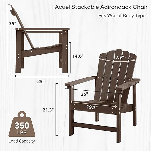 Miniatura 3 de Juego de 2 sillas Adirondack apilables, asientos de patio al aire libre resistentes a la intemperie, sillas de madera de polietileno de bajo