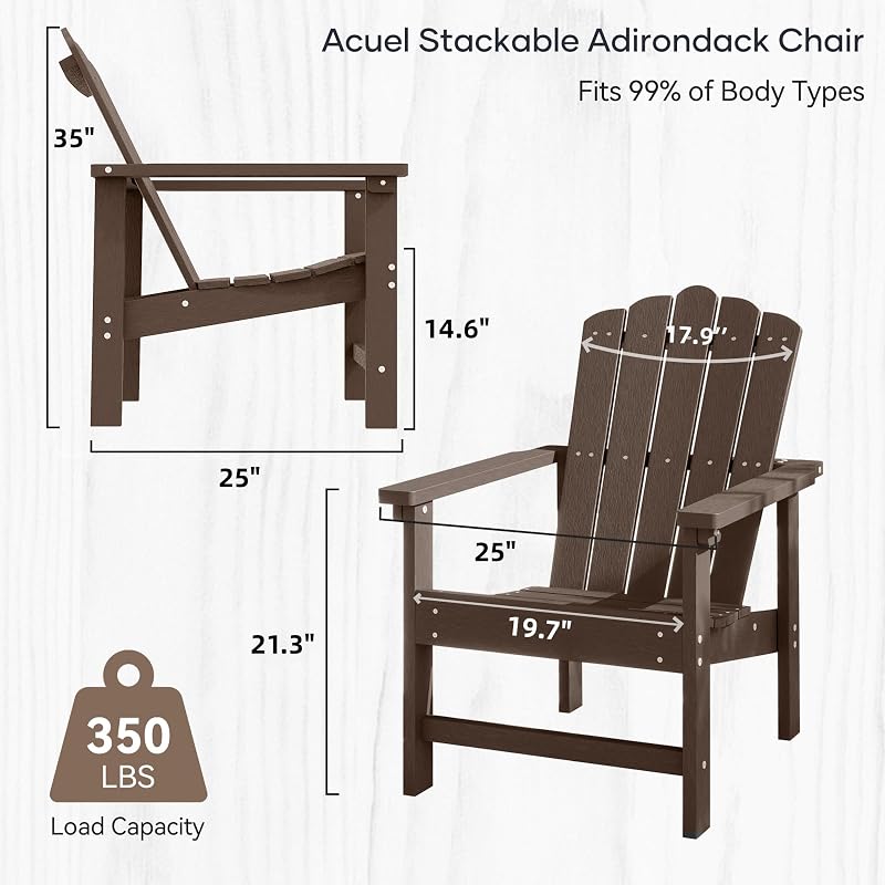 AACUEL Folding Adirondack Chair Set of 2, HDPE Outdoor Adirondack, Brown | Durable, All-Weather Patio Seating with Wood Texture, Low Maintenance Poly Lumber Chairs for Porch, Deck, Garden, Fire Pit image 3