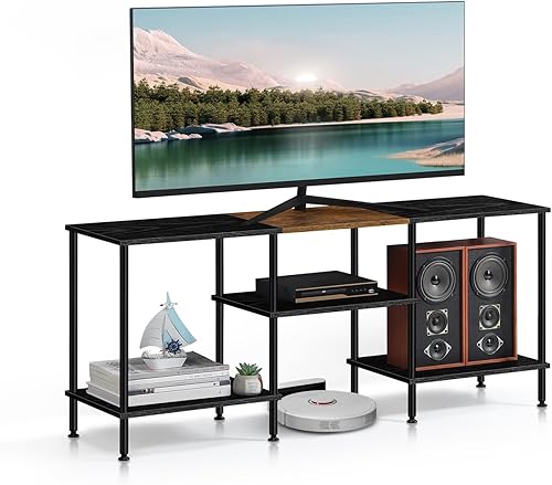 Miniatura 8 de OYEAL Soportes de TV de 50 pulgadas para sala de estar, pequeño centro de entretenimiento con estantes de almacenamiento abiertos, soportes de TV