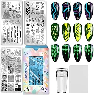 PH PandaHall 3pcs Sci-Fi Elements Nail Stamping Plates Punk City Nail Ar...
