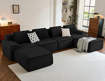 147" Boneless Couches for Living Room Oversized U-Shaped Black