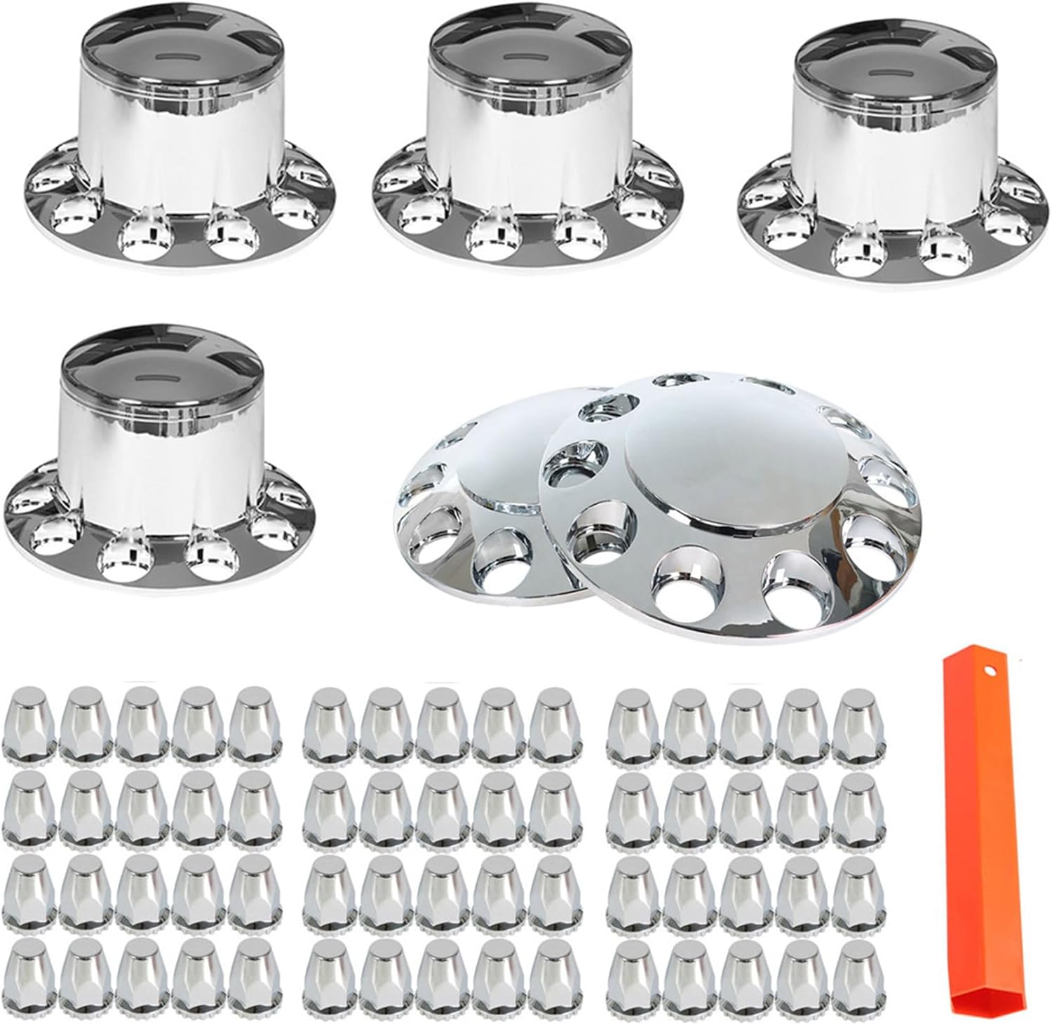 33 mm Axle Cover Chrome Standard 2 Front and 4 Rear Wheel Cover Set Lug Nut Covers for Semi Trucks Removable Screw-on Hub Caps Kit