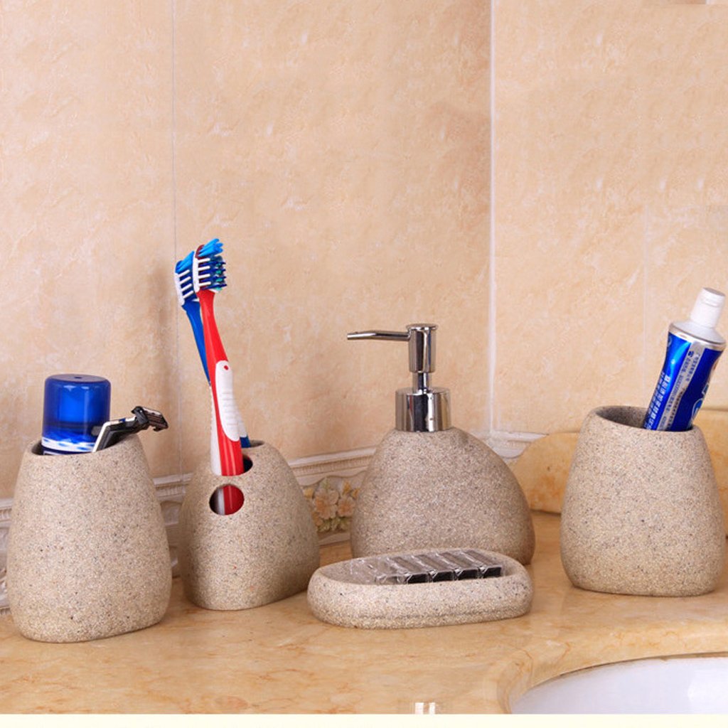 Set de Accesorios para baño 5 Piezas Simplicidad Moderna Accesorios para el baño Soporte para cepillos de Dientes dispensador de jabón Soporte para jabón Taza para enjuagar Juegos