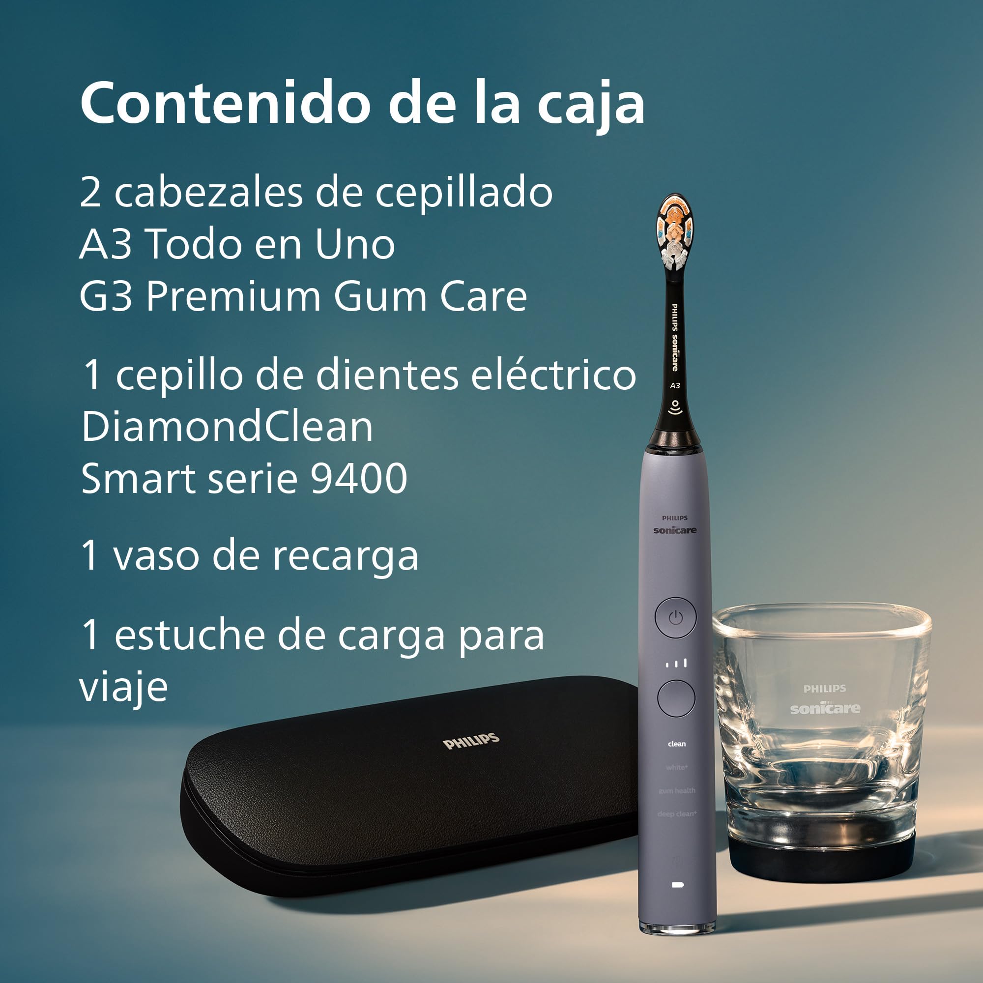 Philips Sonicare DiamondClean Smart 9400, cepillo dental eléctrico, sónico con aplicación, sensor de presión, detección de cabezal de cepillado, gris, modelo HX9917/90