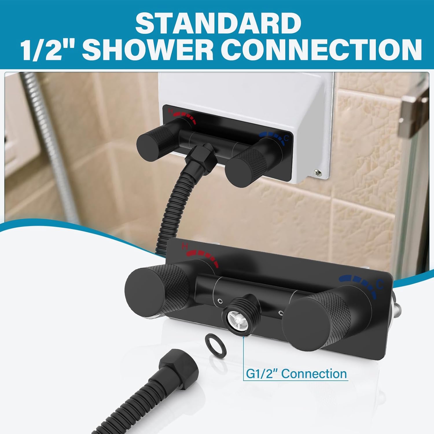 4" All Metal RV Shower Faucet Valve with 3 Pack Heavy Duty Brass RV Exterior Shower Quick Conncet Kit (Black)