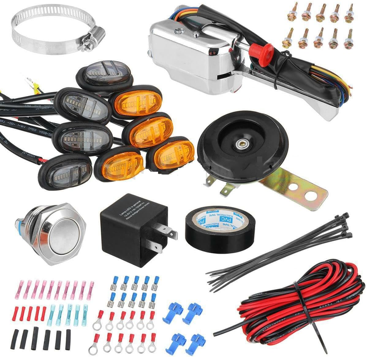 Car 1 Set Universal ATV UTV RZR Turn Signal Horn Street Legal Kit with LED Light Flasher Relay Wire Harness for Polaris 4x4 Project Side by Side