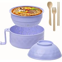 OZY Microwave Ramen Bowl,Ramen Noodle Cooker with Spoon Chopsticks Fork,Ramen Cooker with Handles,College Dorm Room Essentials,BPA-Free Blue