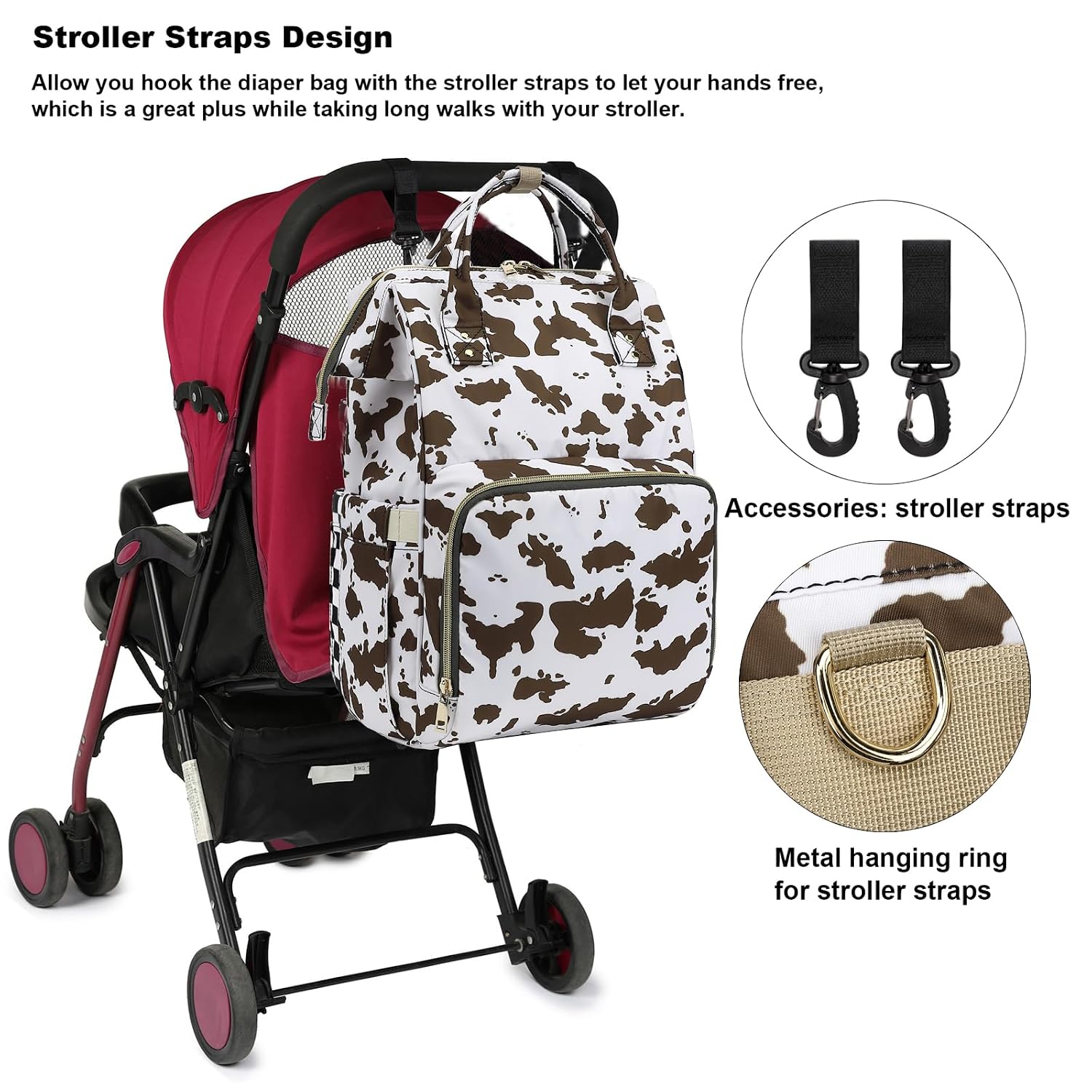 Cow Print Diaper Bag Backpack for Baby Girls, Mom Waterproof Large Nappy Bags for Women (Brown)