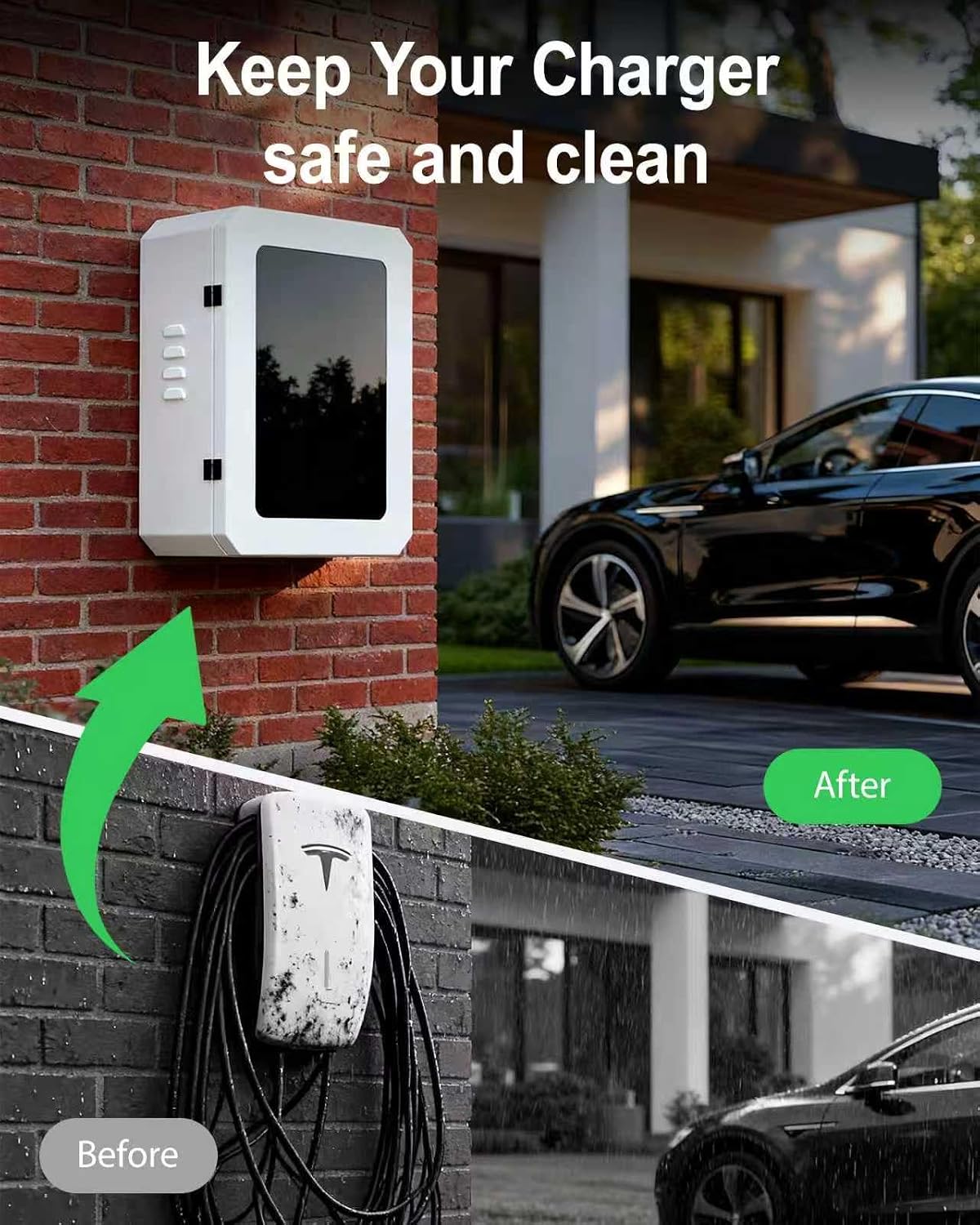 EV Charger Outdoor Enclosure, Charger Station Box for Tesla Wall Charger, Cable Cord Holder Lock Box, Heavy Duty Outdoor Charging Case, White