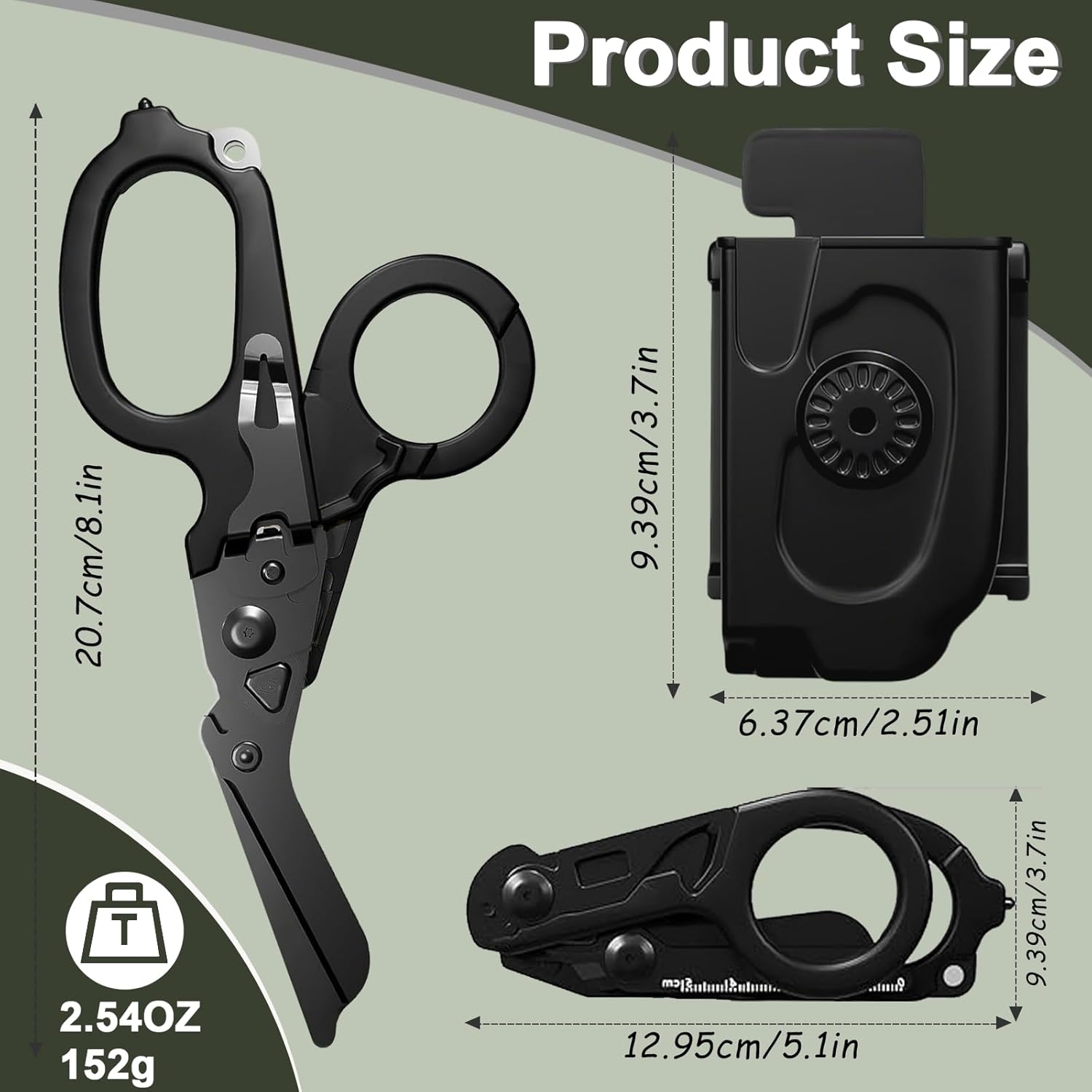Trauma Shears Foldable with Compatible Holster, Multi Tool Emergency Response Trauma Shear for Nurses, Multi-function Outdoor EMT Tactical XShears, Trauma Scissors with Gift Box (Carbon Black)