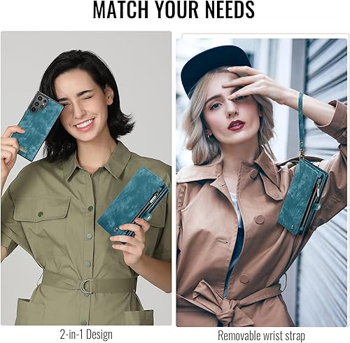 Miniatura 22 de SZHAIYU 2 in 1 Detachable for Samsung Galaxy S23 Ultra Wallet Case with Card Holder, Retro Premium Flip Leather Cover Magnetic Zipper Pocket Phone