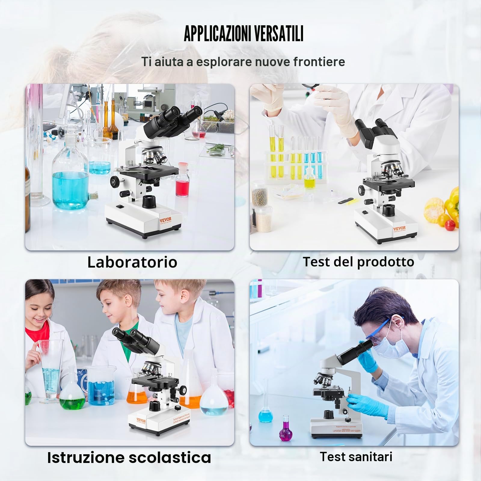 VEVOR Binocular Compound Microscope, 40X-2500X Magnification, Binocular Compound Lab Microscope with LED Illumination, Two-Layer Mechanical Stage, Includes Phone Holder & Microscope Slides