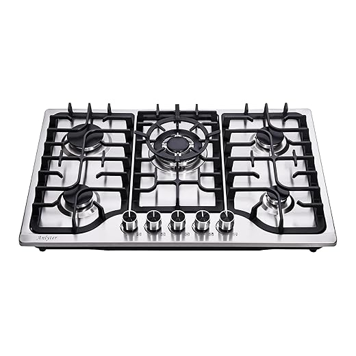 30 Inch Gas Cooktop, 5 Burners Built-in Gas Stove Top Stainless Steel, LPG/NG Convertible Gas Stove Dual Fuel Sealed Gas Hob