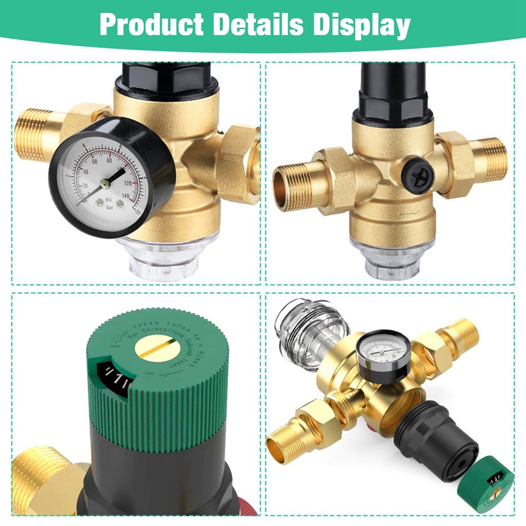3X Regulador de Presión de Agua de 3/4 Pulgadas, Regulador de Presión de Agua con Manómetro de Agua y Filtro de