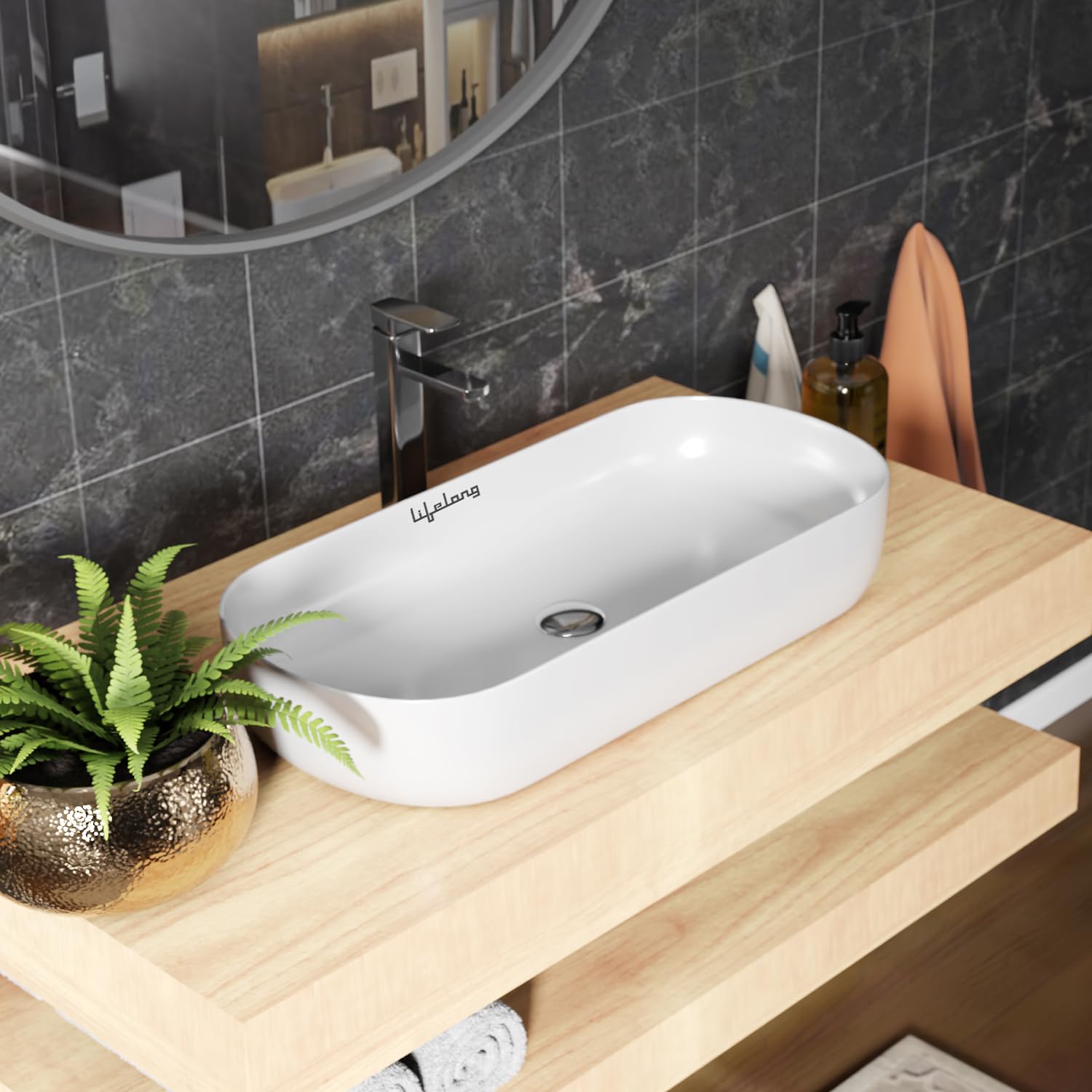 Lifelong Wash Basin for Bathroom - Tabletop Washbasin - Ceramic Glossy Oval Countertop Vessel Sink Ideal for Bathroom, Dining Hall & Vanity 36x71x13 cm (White, LLHIPB07) (B0D7M1GVQK) Amazon Price History, Amazon Price Tracker