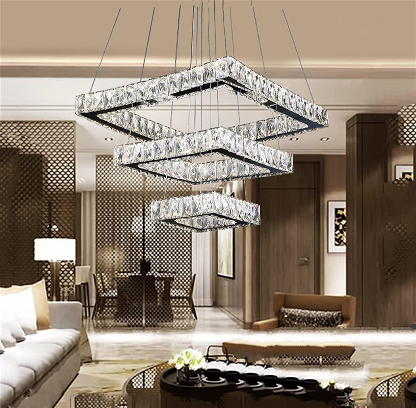 HYJAUSXB Chandelier, LED Modern Chandelier Lamp Chandeliers Dimmable Crystal Lighting Compatible with Living Room Dining Kitchen Rings Led for Kitchens