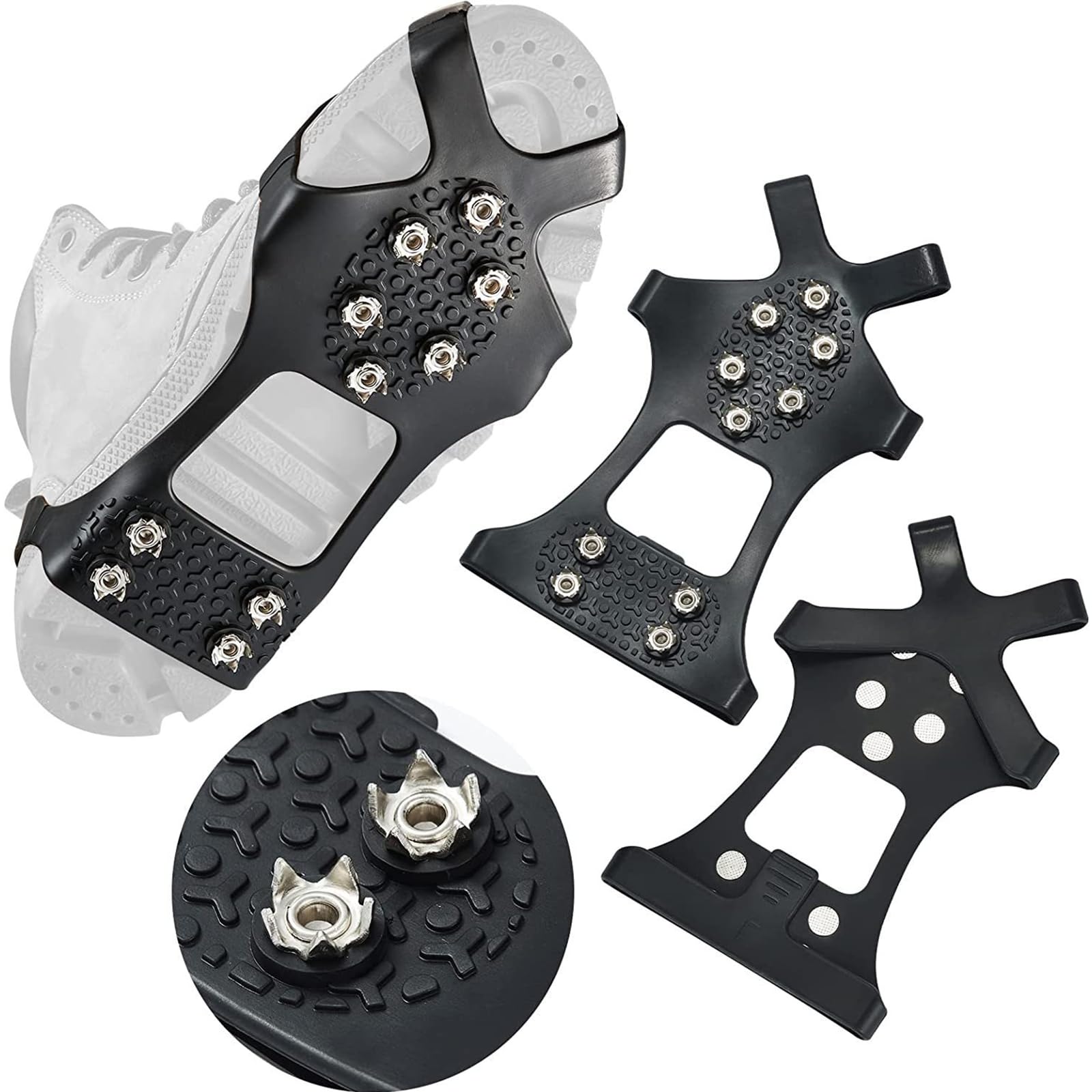 Outdoor Ice Cleats with 10 Steel Teeth, Non Slip Gripper Spikes for Shoes, Slip-Resistant Shoe Covers, Ice Traction Cleats for Snow and Ice,Winter Walking, Hiking, and Elderly Safety (M(5-6.5))