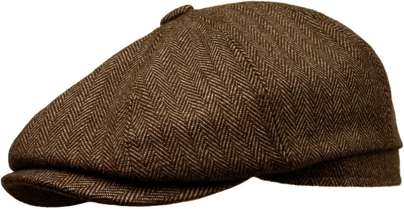 Rooster Herringbone Wool Tweed Newsboy Gatsby Ivy Cap Golf Cabbie Driving Hat