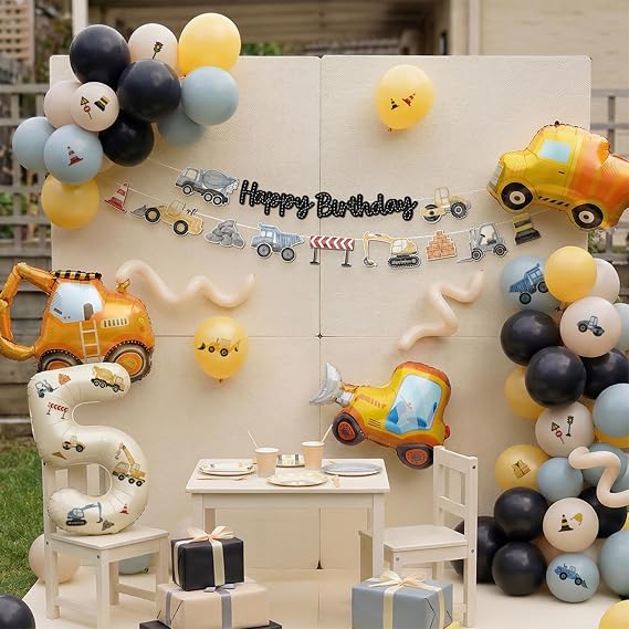 Digger Birthday Decoration 2 Years Pack of 52 Digger Balloons 2nd