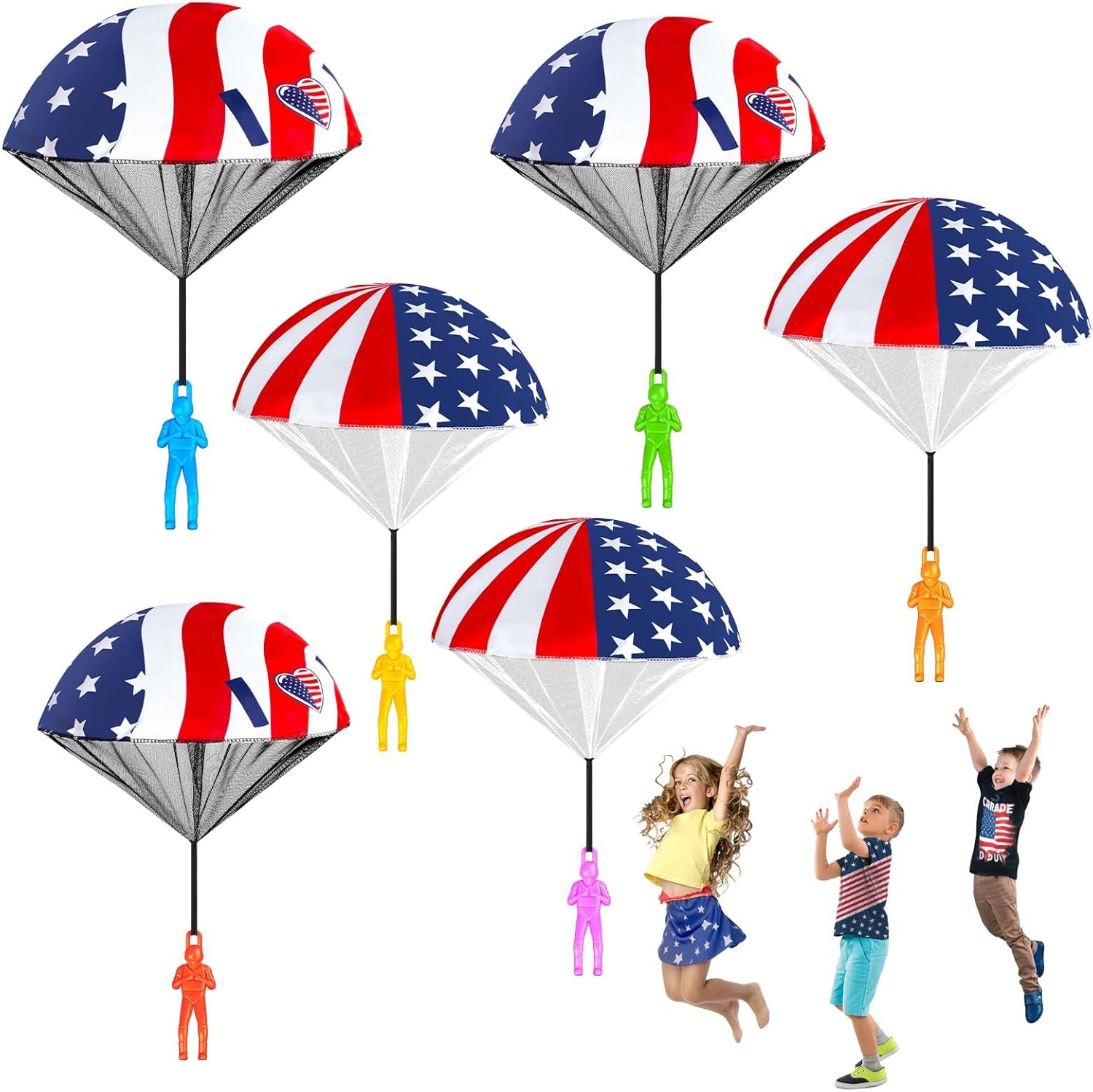 CPSYUB Parachute Toys for Kids Boys Girls: 4th of July Outdoor Toys Party Favors Gifts Prizes, Parachute Army Men Toy for Outside Games (6 Pack)