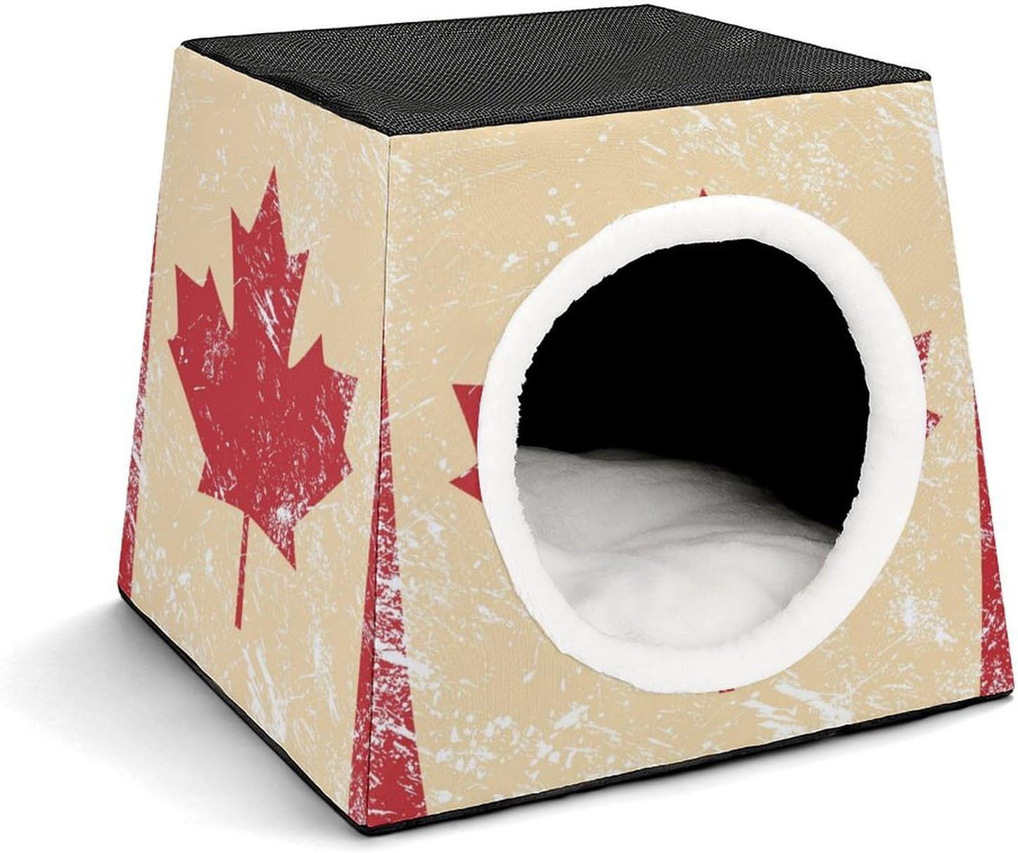 Generic Canada Retro Flag Cat House for Indoor with Spacious Cat Nest, style-9-3