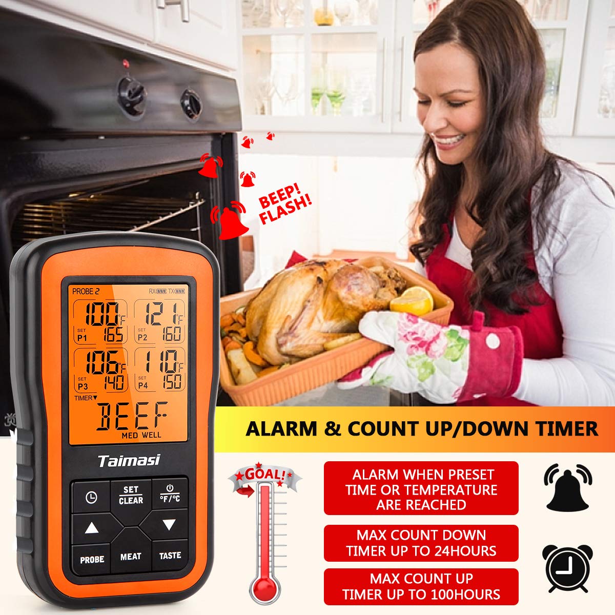 review Wireless Digital Meat Thermometer with 4 Probes & Meat Injector, Upgraded 500FT Remote Range Cooking Food Thermometer for Grilling & BBQ & Oven & Kitchen