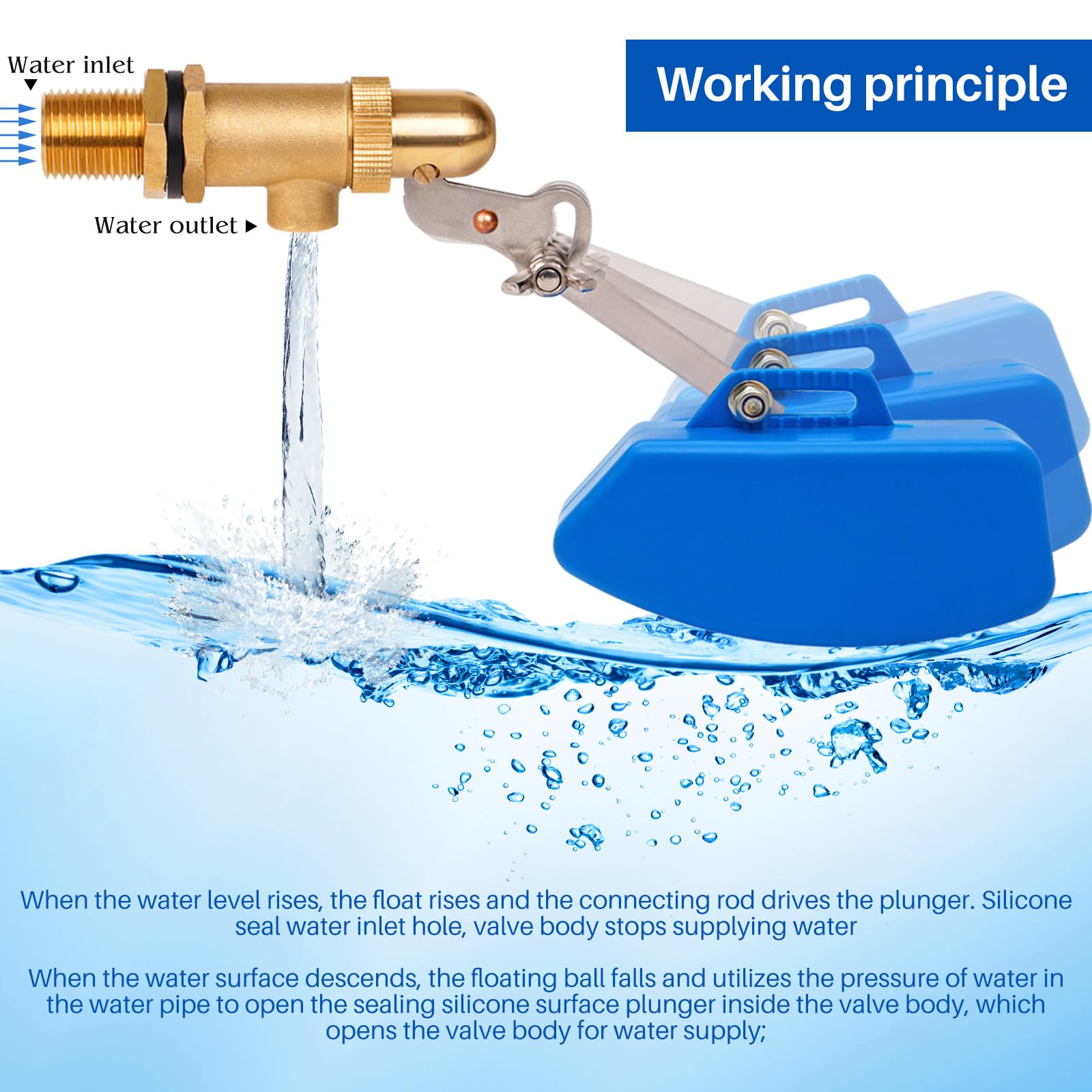 Vanne Flotteur Laiton 1/2" Robinet Automatique Flotteur À Bille, Vanne Flotteur Basse Pression Reglable Pour Abreuvoir, Citerne Eau, Remplissage Automatique Piscine Niveau Constant