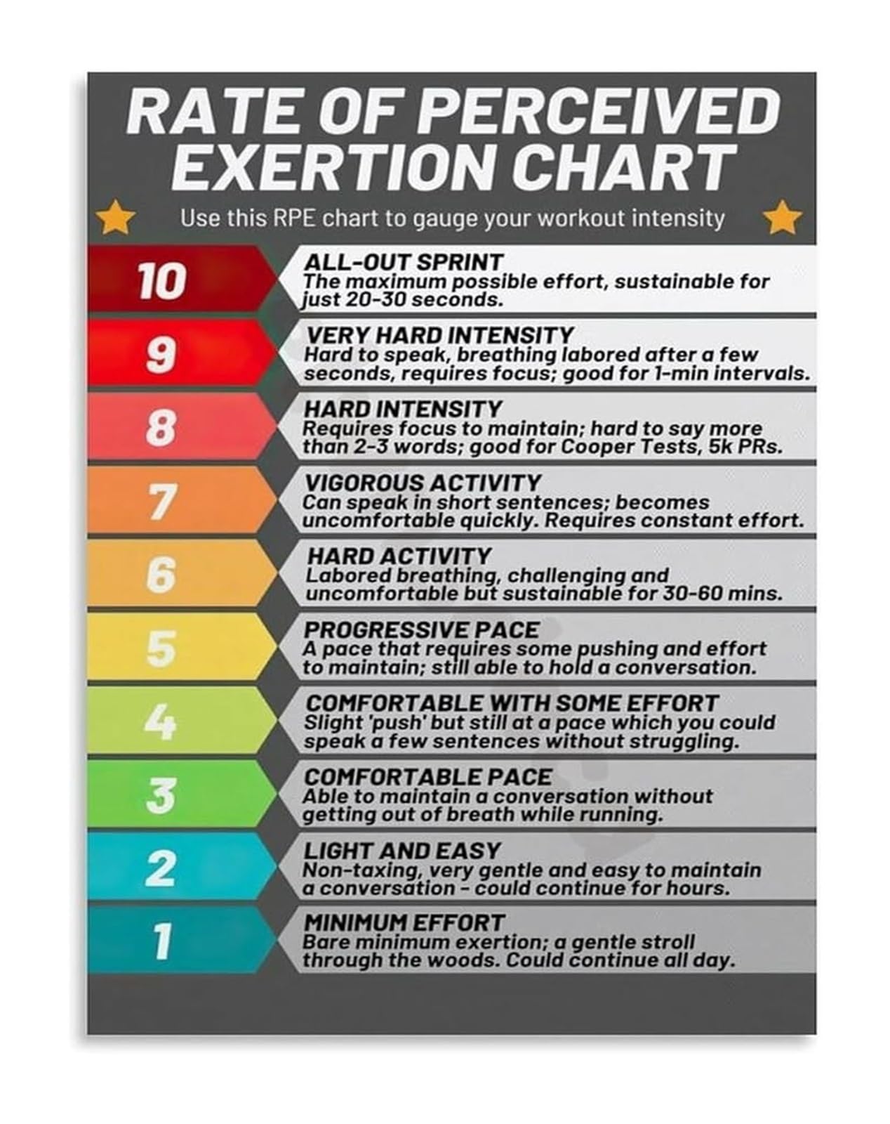 Toile Échelle d'Effort Perçu pour Home Gym | Décoration Murale Motivante de Fitness 20x30 cm
