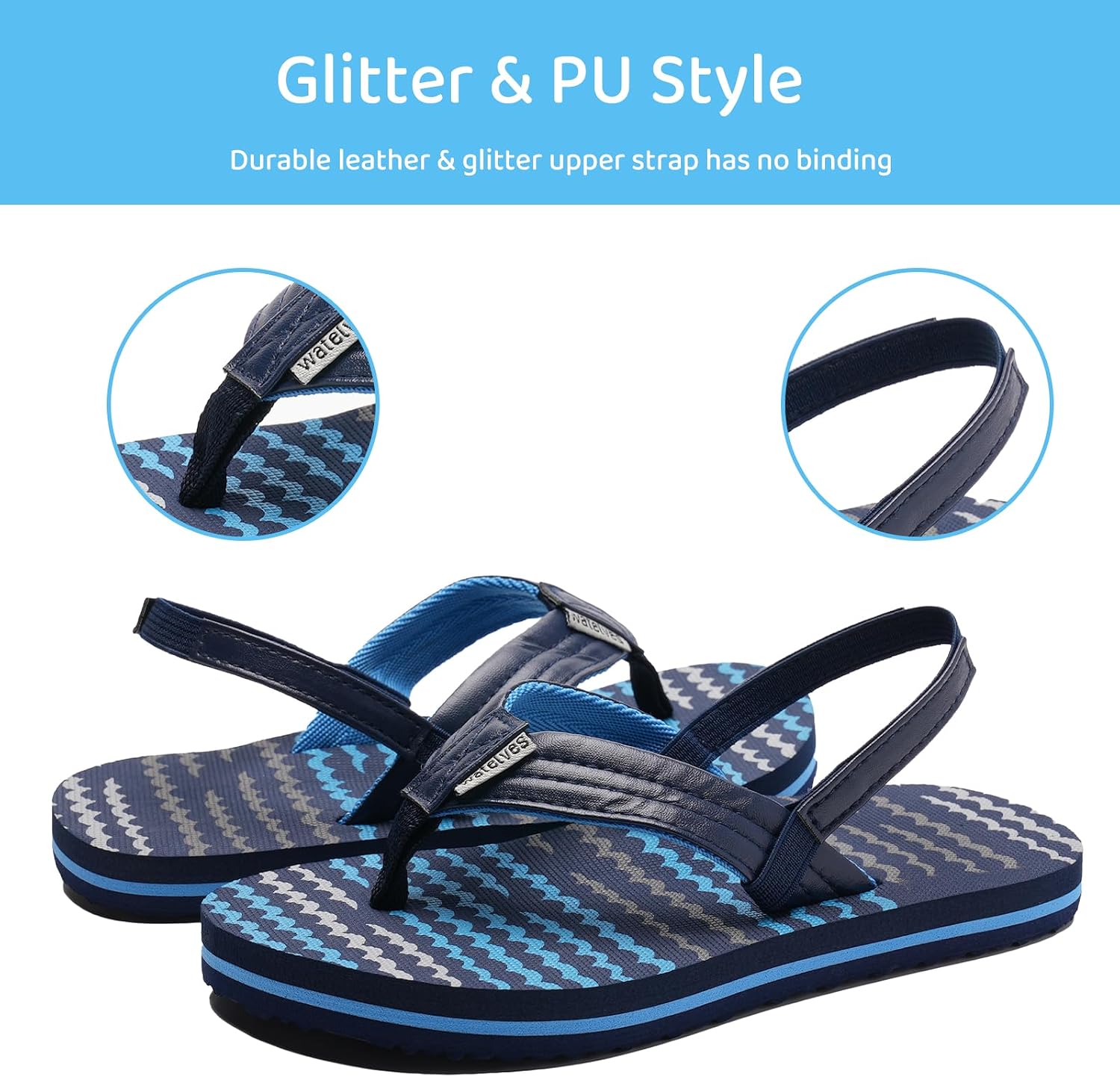 WateLves Girls & Boys Kids Flip Flop summer Slide Sandals Slip on Suitable for Bath Shower Beach pool (Little Kid/Big Kid)