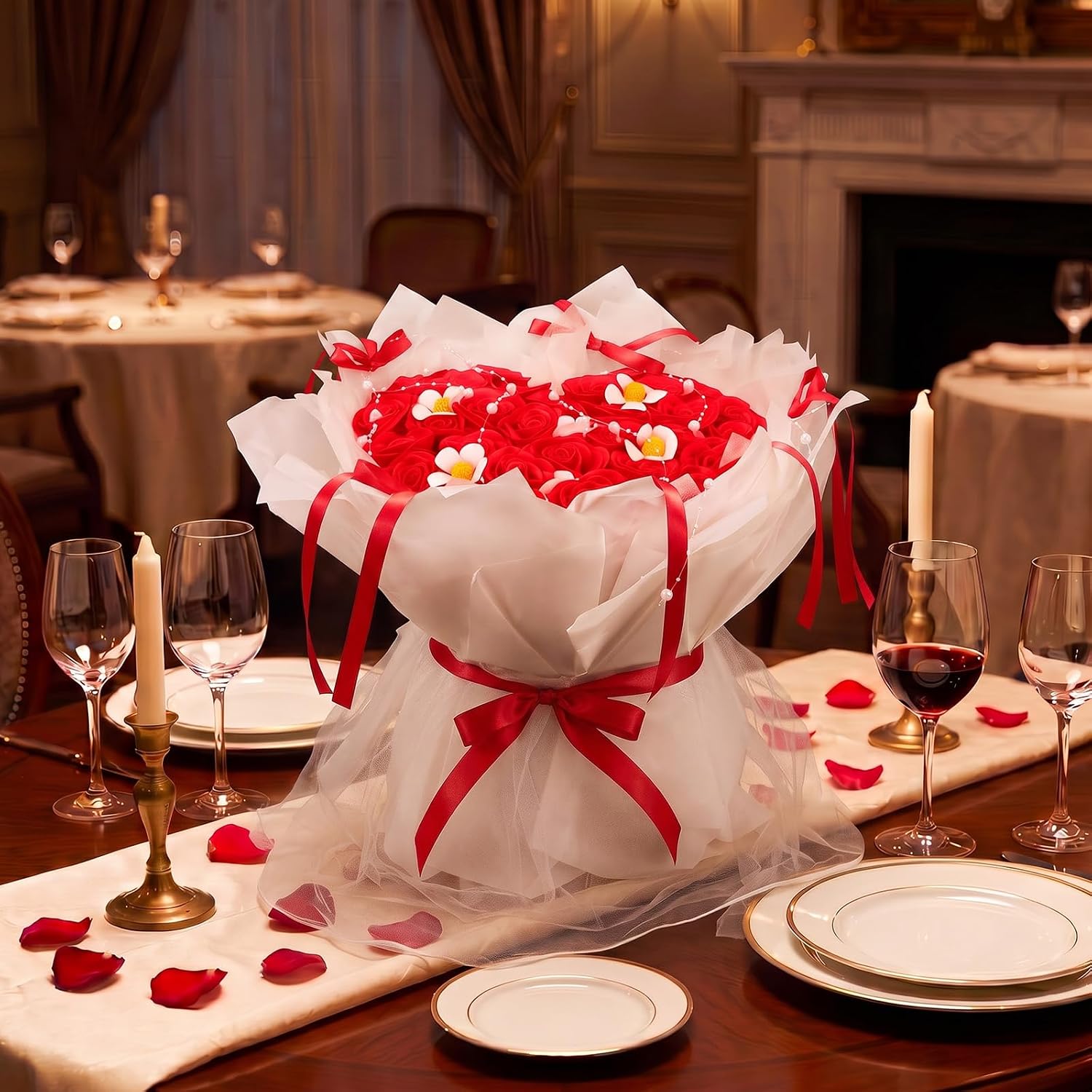 Capoda 32 Preserved Roses Bouquet for Her Heart Shaped Forever Red Flowers