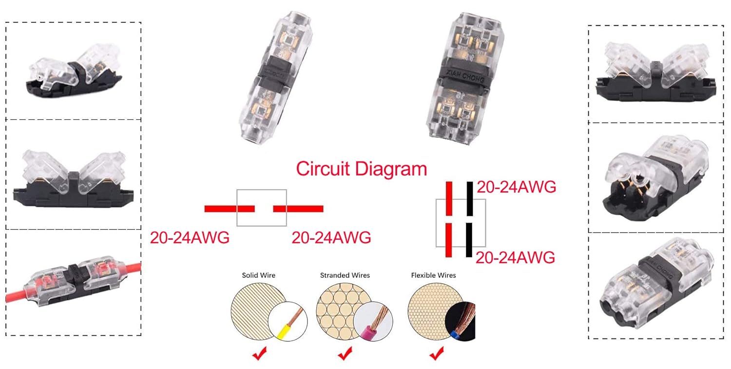 IEUYO Universal Compact Wire Split Connector kit,T Tap Connectors, No Wire-Stripping Required, Toolless Wire Connectors, Quick Splice Wire Wiring Connector 5Types/30Pcs : Electronics