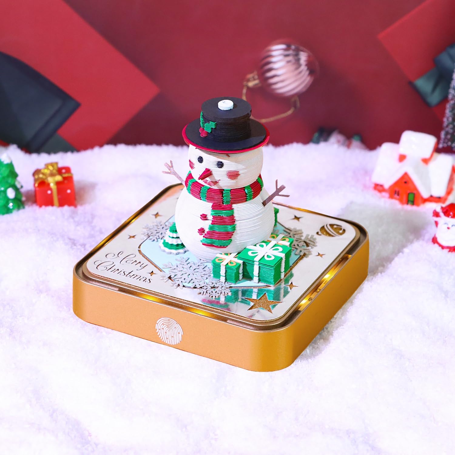 3D Calendar 2026 with LED and Switch, Christmas Tree Time Piece Calendar Tear-Away Paper Art Notepad Creative 3D Memo Artsy Pad Calendars for Record Planner Bookmark Gift Decorative Decor (Snowman)