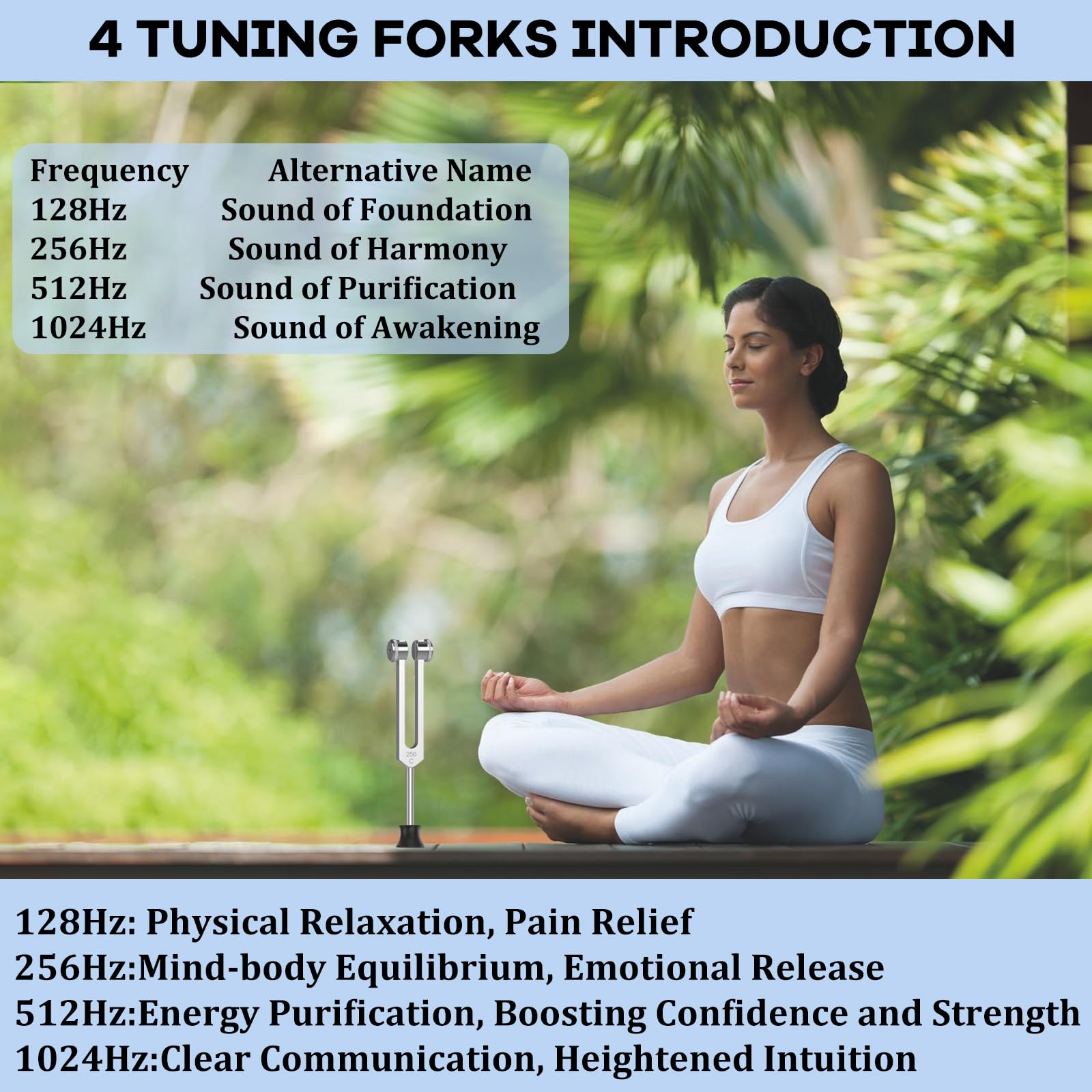 Diapasones Terapeuticos(4 piezas, 128 Hz, 256 Hz, 512 Hz, 1024 Hz), Diapason Musical, Set de Diapasones con Peso para Terapia de Chakras, Terapia de Sonido, Accesorios de Yoga y Meditación