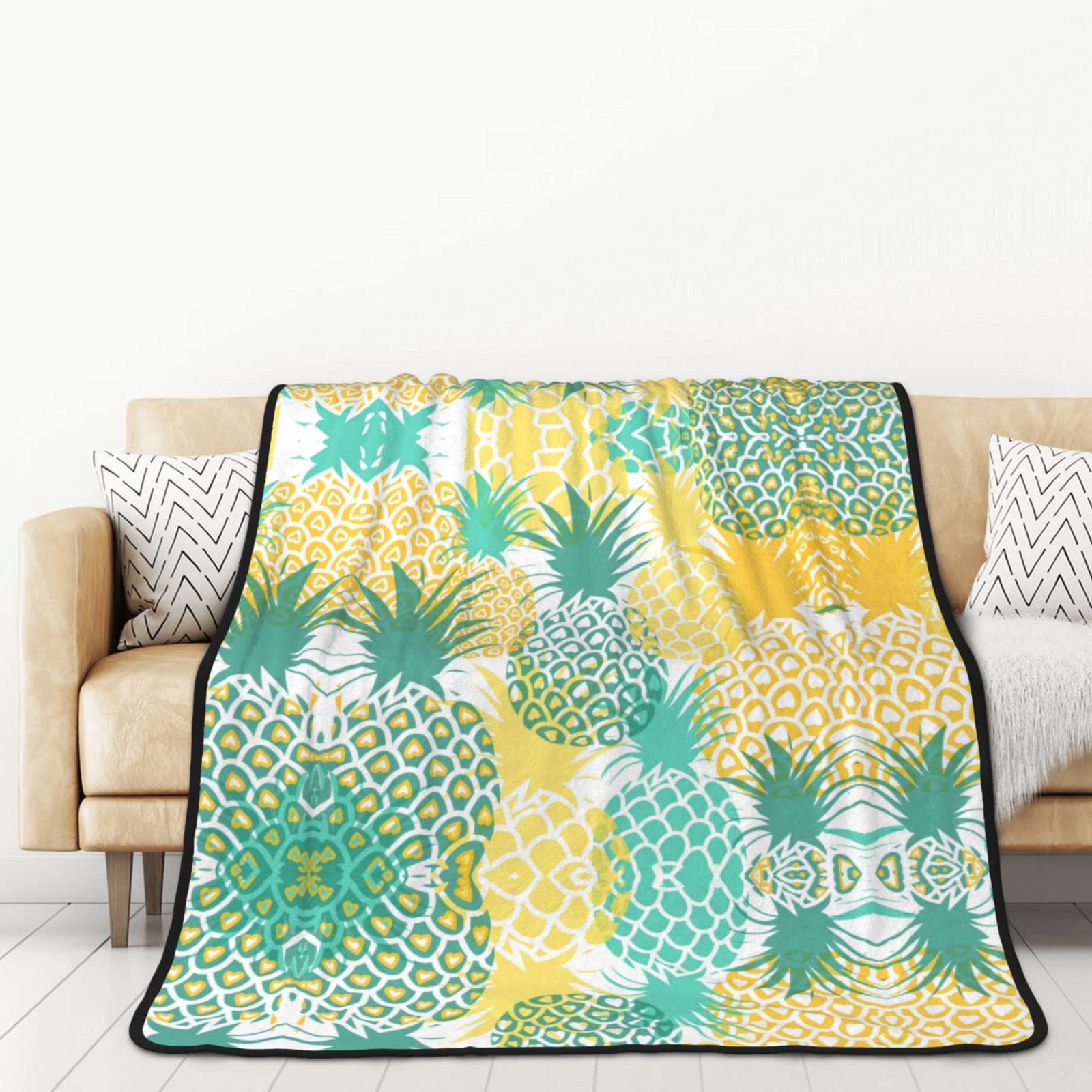 Couverture ananas tropical en flanelle double face plaid de lit doux 152x203 cm