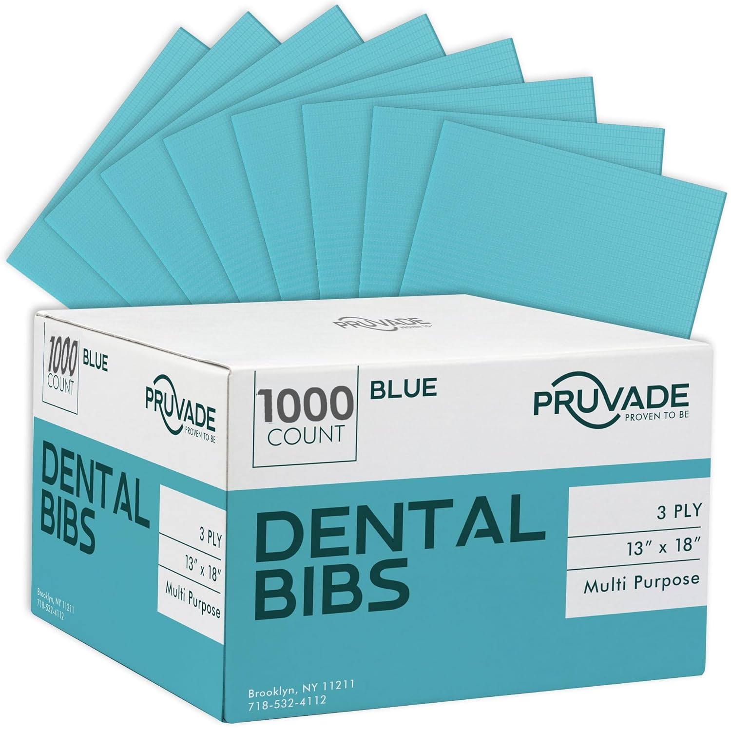 Dental Bibs - 1000 Pack Adult Disposable Bibs 3-Ply for Dentist, Eating, Tattooing - 13" x 18" Waterproof Medical Sheets for Piercing, Tattoo Table Station, Nail Techs, Patient Hygiene - Blue