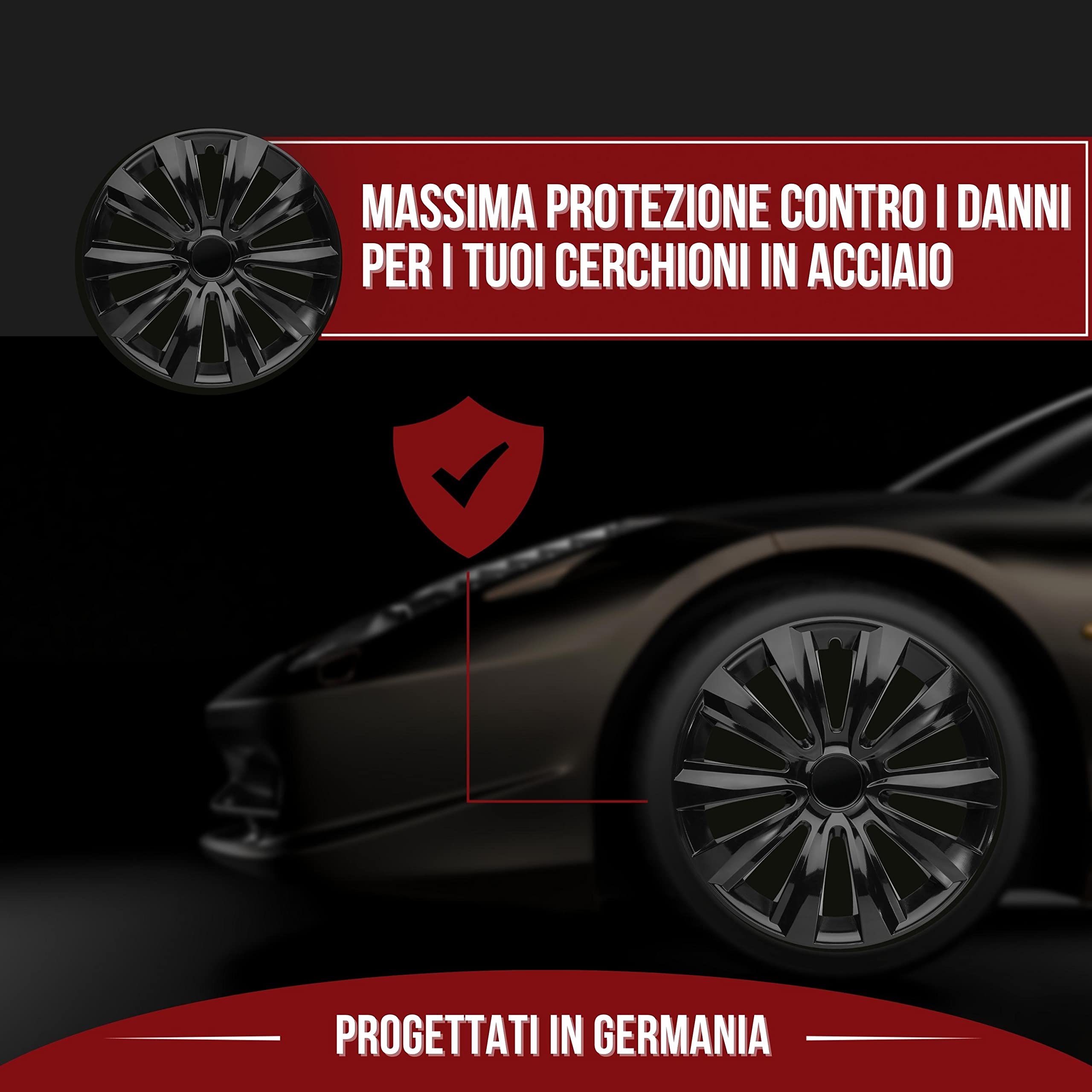 Albrecht Copricerchi 15 Pollici Nero Neri per Cerchioni in Acciaio - Borchie Pollici Delta in plastica di Alta qualità con Rivestimento a Strati - Made in EU