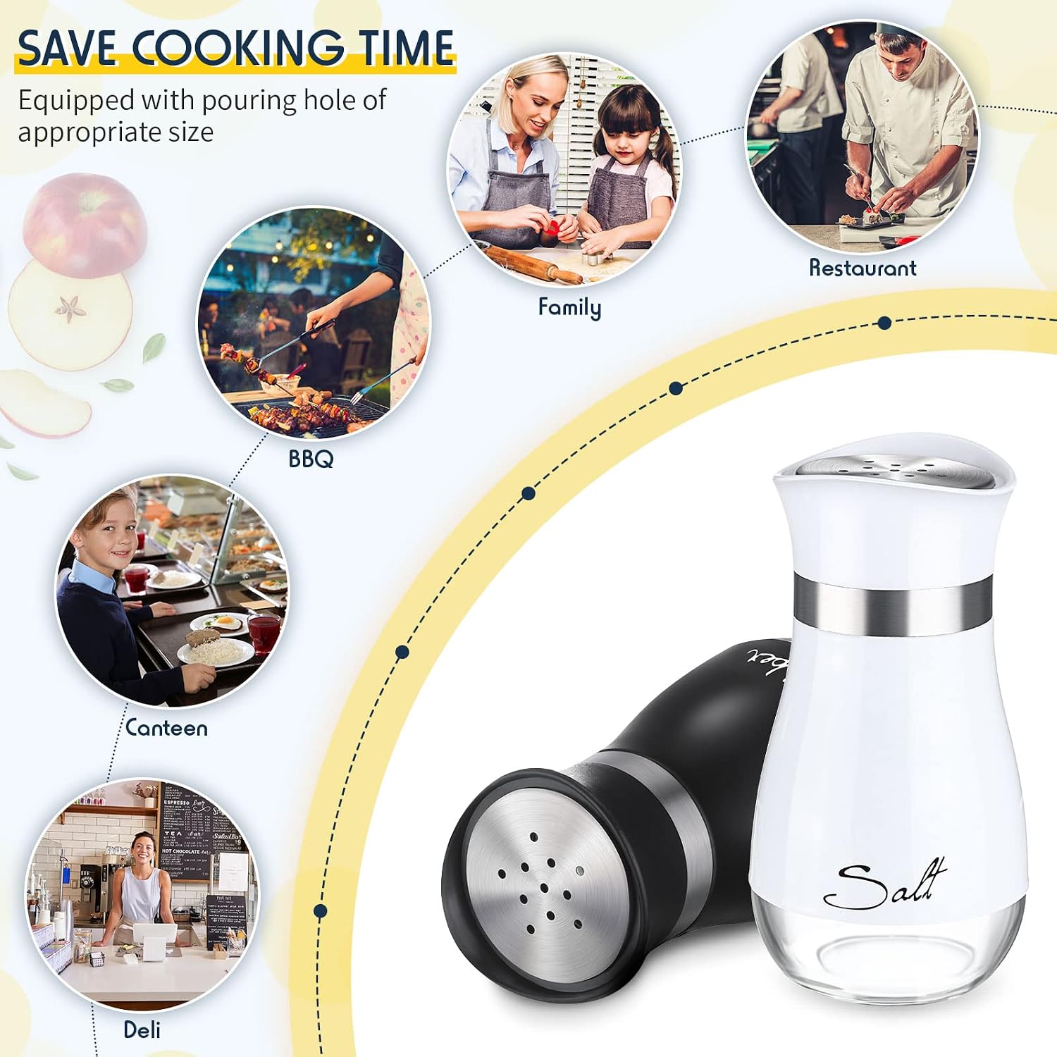 Patelai 2 Pcs Salt and Pepper Shakers Set, 4 oz Spice Dispenser with Stainless Steel Lid Pour Holes Glass Refillable Pepper Shaker Seasoning Cans for Kitchen Cooking Home BBQ Rv Camp