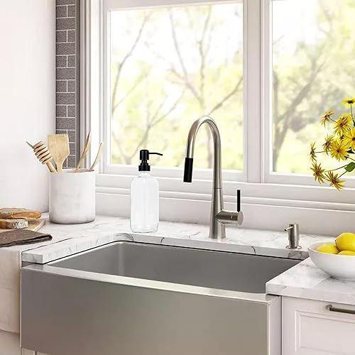 Miniatura 2 de Dispensador de jabón de vidrio recargable de 16 onzas con bomba de acero inoxidable negro a prueba de óxido, dispensador de jabón de vidrio para