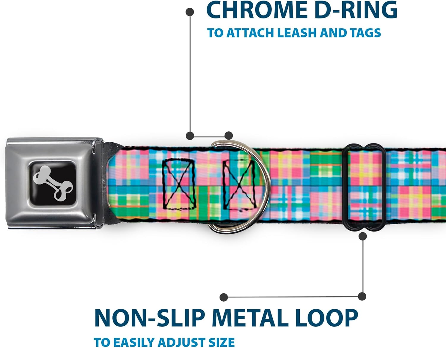 Buckle-Down Seatbelt Buckle Dog Collar - Madras Plaid Pink - 1.5" Wide - Fits 16-23" Neck - Medium