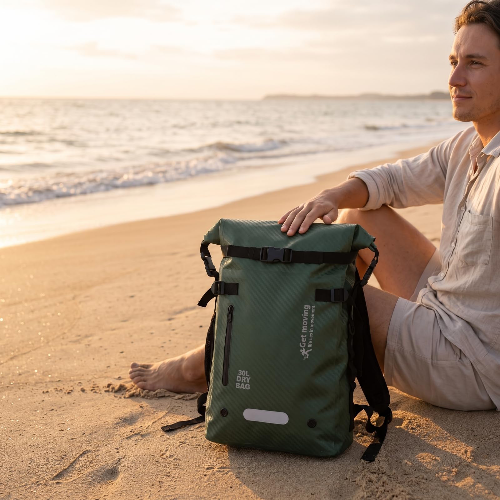 Zaino Impermeabile Galleggiante Zaino Roll-Top Antigraffio Sacca Stagna con per Viaggiatori, Escursionisti, Borsa Impermeabile Da 30L, Array, Verde Scuro