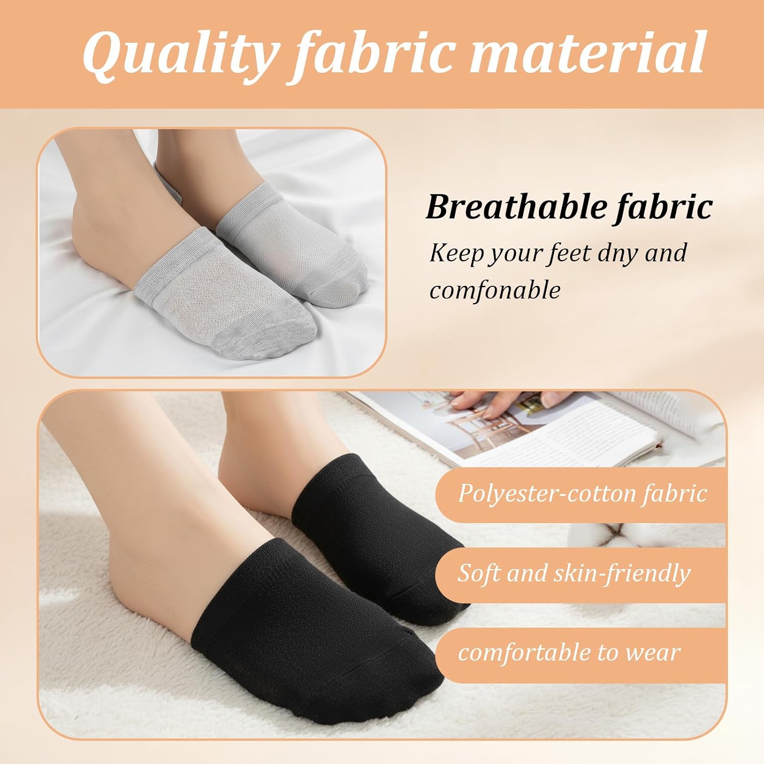 8 Pairs Women's Toe Socks for Mules, Toe Topper Cover Socks, No Show Toe-Covers, Slip-On Toes Toppers Liners, Half Sock for Clog, Flats, High Heels, Sandal and Slippers (Black, White, Gray, Beige)